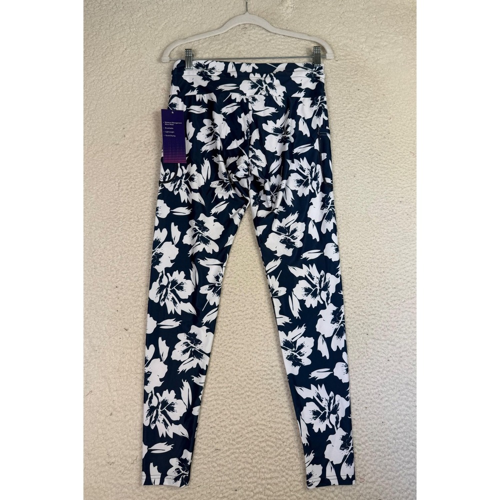 Berry Jane Womens UPF 50 Blue Foral Swim Leggings Pockets Sz L Yoga Activewear - Picture 2 of 8
